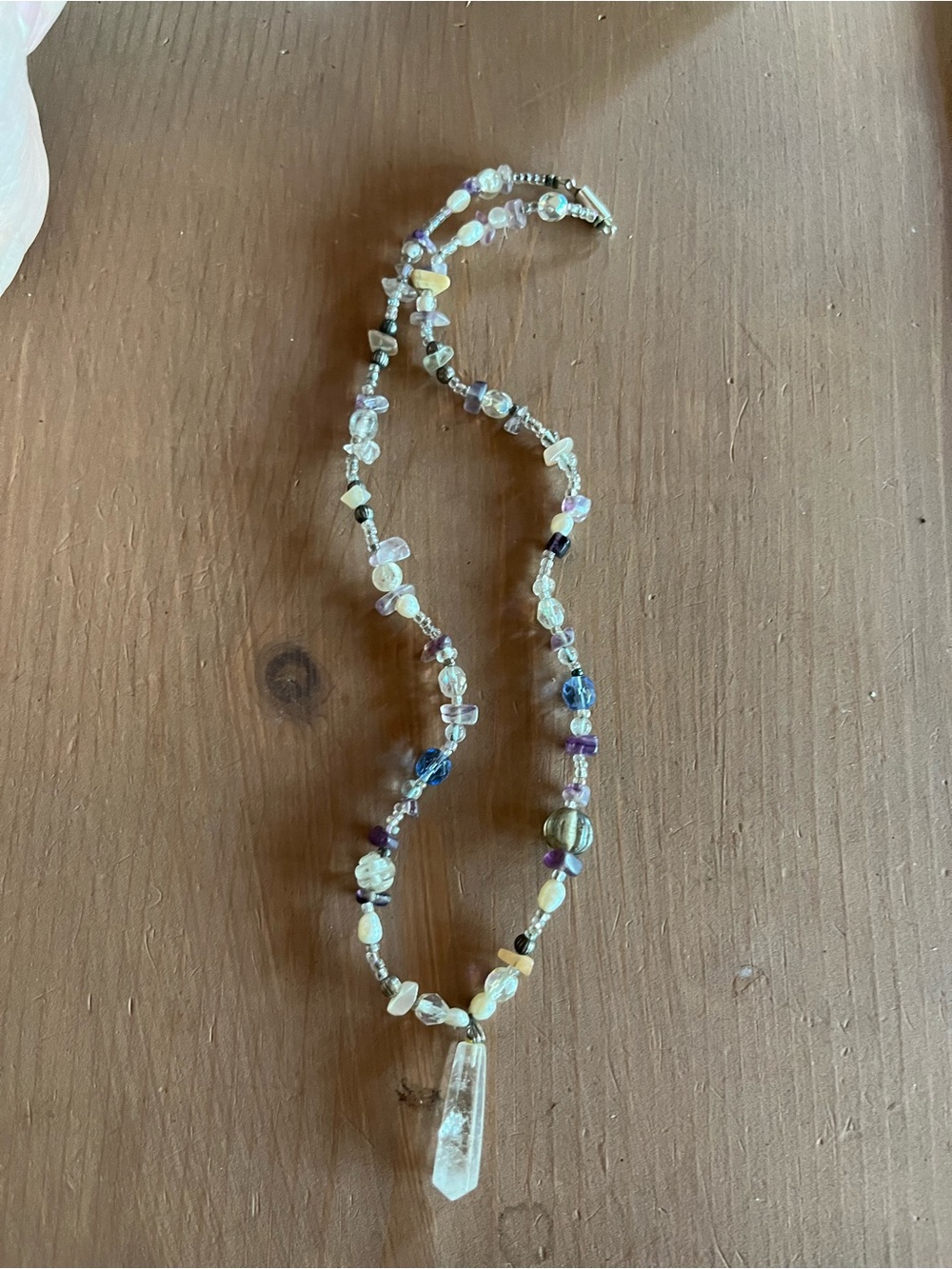 Handcrafted detailed quartz pearl necklace amethyst euc glass bead gemstone love